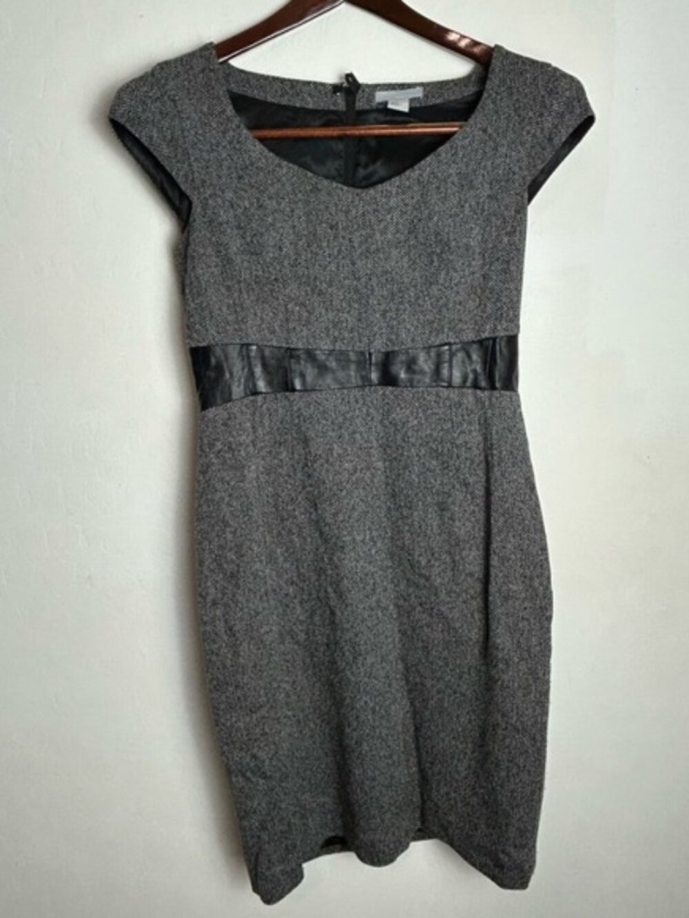 H&M Gray Midi Dress with Black Waistband
